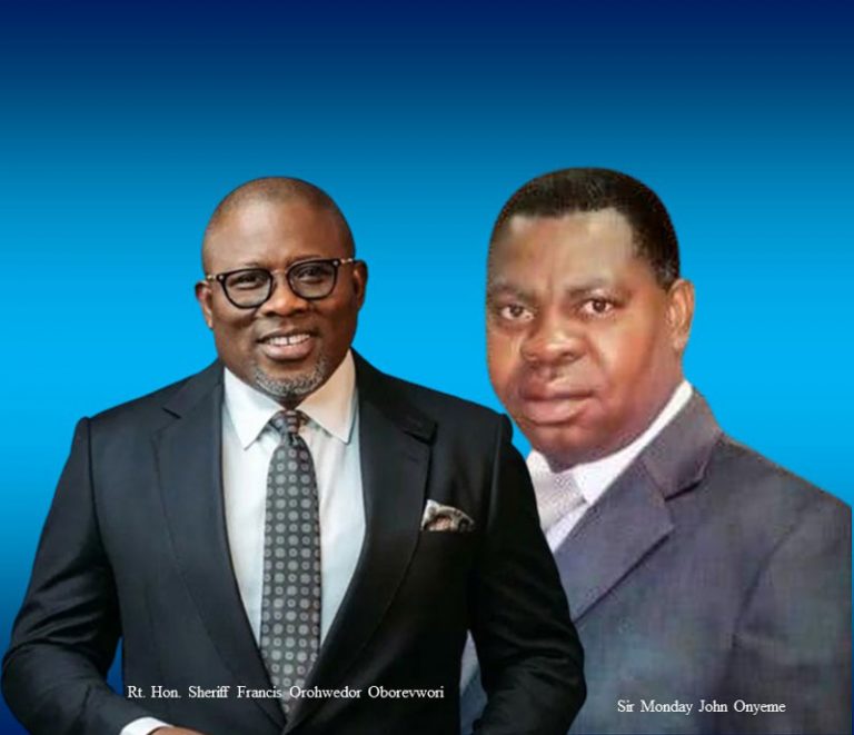 Delta State governorship candidate, Rt. Hon. Sheriff Francis Orohwedor Oborevwori and his deputy, Sir Monday John Onyeme | The Great Mistake Deltans Must Avoid in Next Saturday's Elections