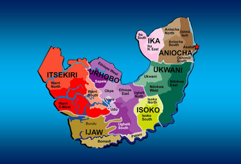 map of Delta State showing its different ethic nationalities
